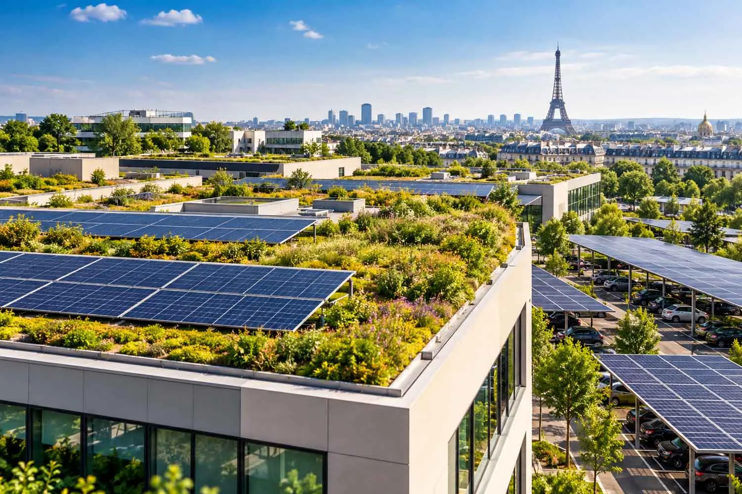 La Francia rende obbligatori tetti verdi o fotovoltaici sui grandi edifici: dal 2027 la quota sale al 50%