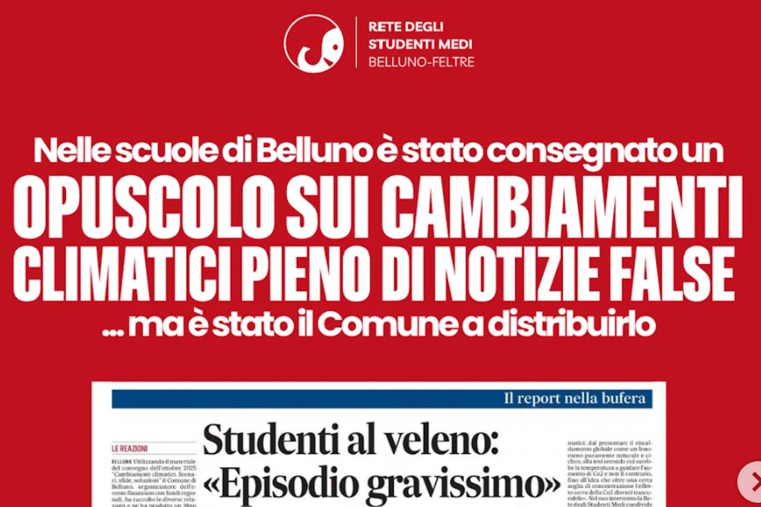 Bufera a Belluno contro il testo “negazionista” sui cambiamenti climatici distribuito nelle scuole